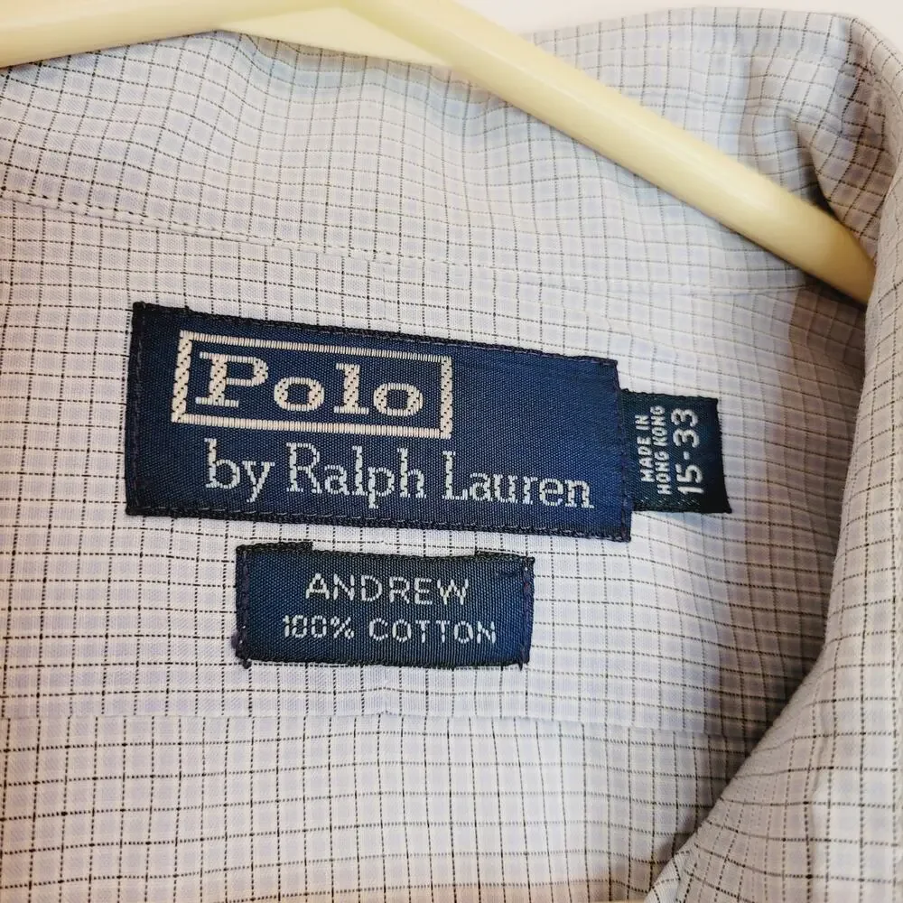 Polo Ralph Lauren Andrew check print button up cotton dress shirt Size 15 Preppy